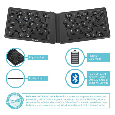 Ergonomic Foldable Bluetooth® Antimicrobial Keyboard